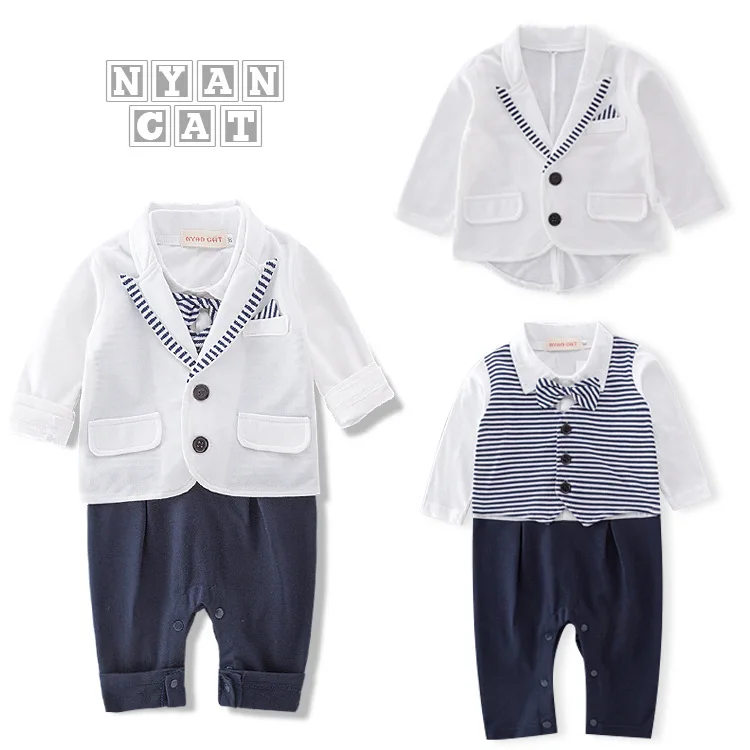 

Spring And Autumn Infant CHILDREN'S Suit BOY'S Gentleman Long Sleeve Stripes Romper + Coat Two-Piece Set