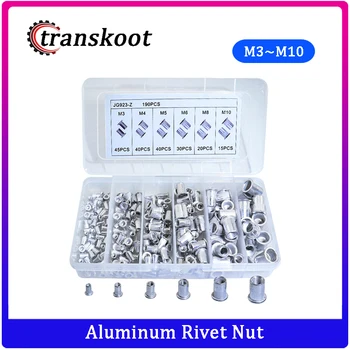 

190pcs Aluminum Alloy Rivnut Flat Head Threaded Insert Cap M3 M4 M5 M6 M8 M10 Rivet Nut