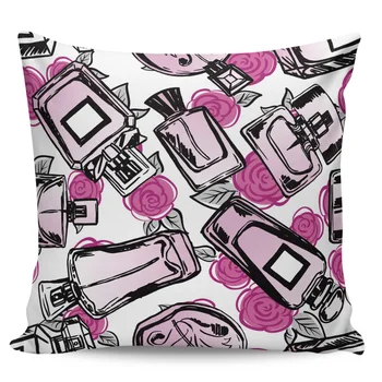 

Pink Perfume Bottle Rose Flower Home Pillow Cases Living Room Sofa Chair Pillowcases Home Decor Square Cushion Covers