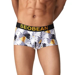 Winter New Underwear Men's Sexy Boxer Shorts Underpants Man Christmas Tree Print Boxer Inner Briefs Close Fit Breathable Panties