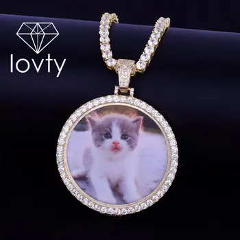

Custom Photo Medallions Necklace Pendant With 4mm Tennis Chain Gold Color Cubic Zircon Men's Hip Hop Jewelry Personalized Bijoux
