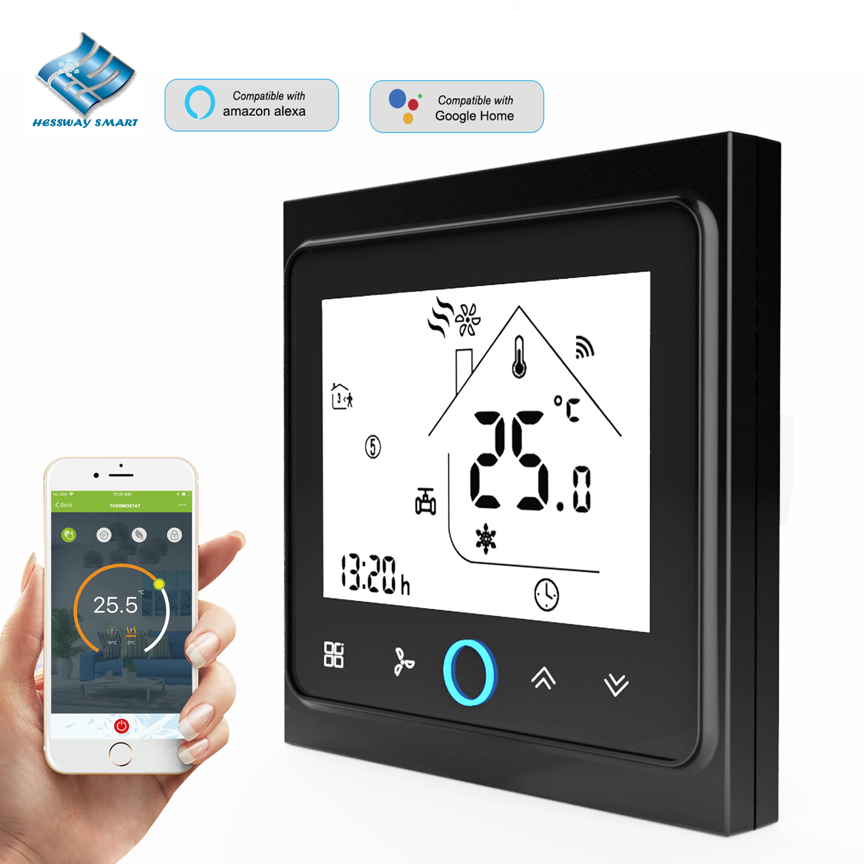 Modbus 220v 24v Calor Frio Temp Termostato Wifi para 4p Tubo Tuya Bobina Ventilador Funciona com Alexa Google Casa Rs485