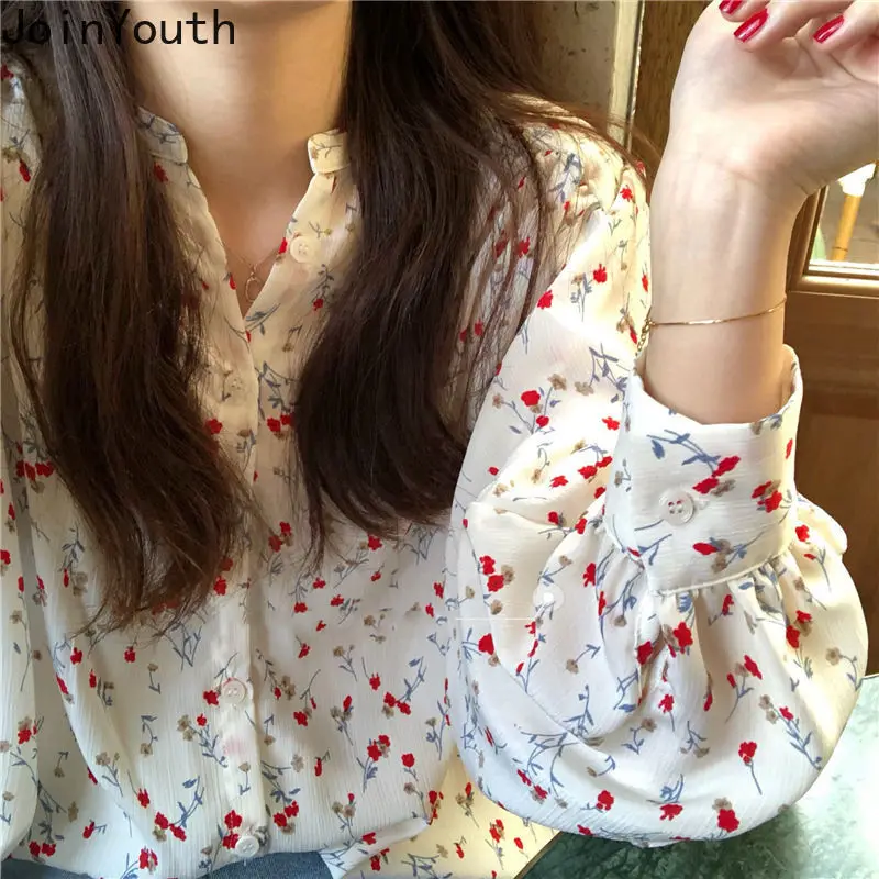 

Joinyouth Vintage Floral Chiffon Blouse 2020 Spring New Long Sleeve Stand Neck Shirt Korean Single Breasted Top Blusas 58961