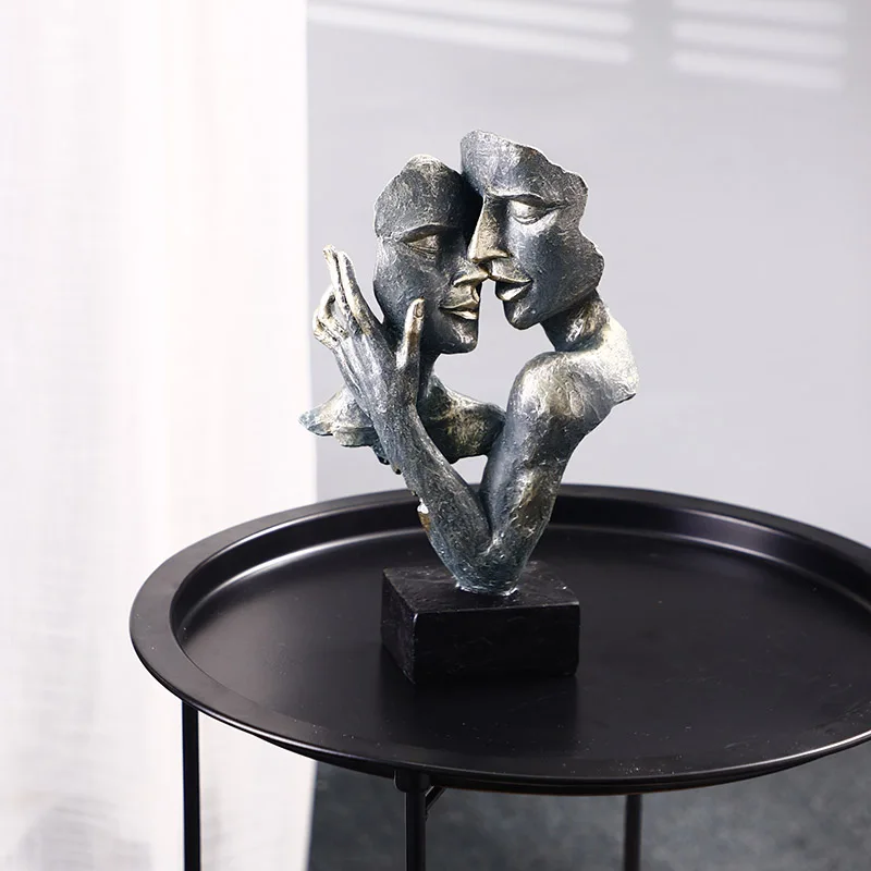 Decorative Statues Cyan Gold Face Mask Sculptures For The Room Couple Gift Room Ornaments Home Decor Craft Desktop Accessories