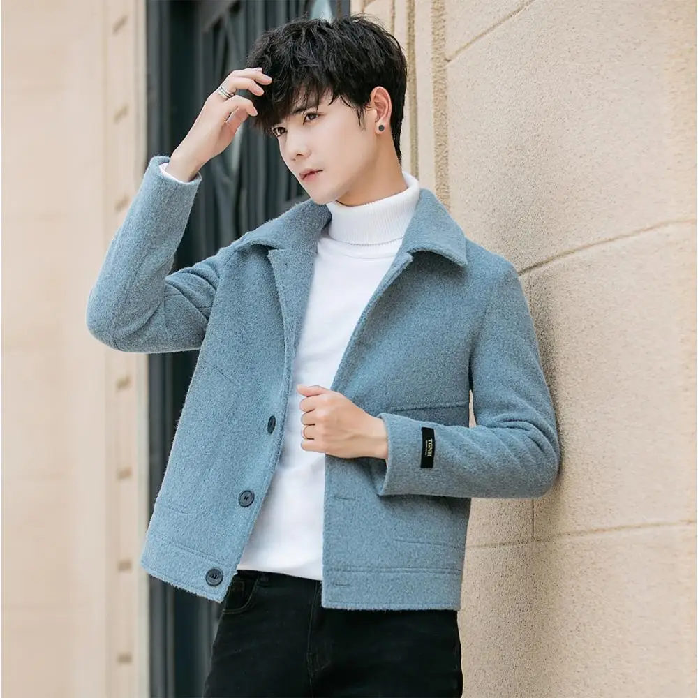 

2019 autumn woolen coat male short section Korean version of the trend Nicole coat lapel woolen jacket men's fashion dice