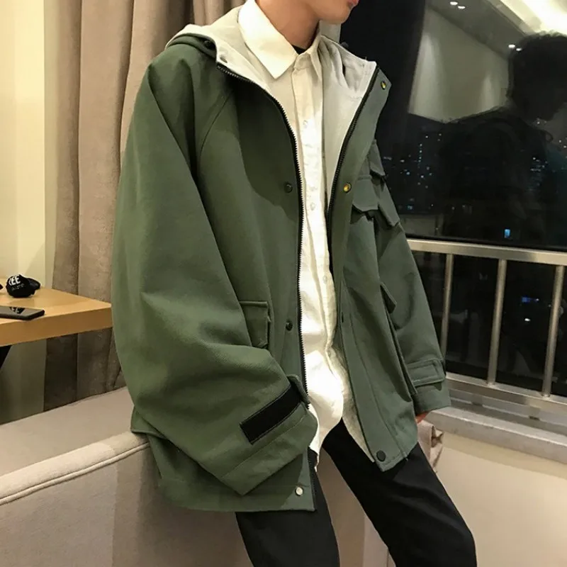 Стиль сафари, весна, новинка, Harajuku, карманы, мужские куртки с капюшоном, повседневные, длинный рукав, уличная, свободный крой, мужская верхняя одежда, пальто размера плюс