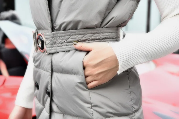 В Корейском стиле Slim Fit для похудения Тонкий Зимний пуховой жилет Для женщин средней длины костюм; пальто с воротником Южная Корея Dongdaemun