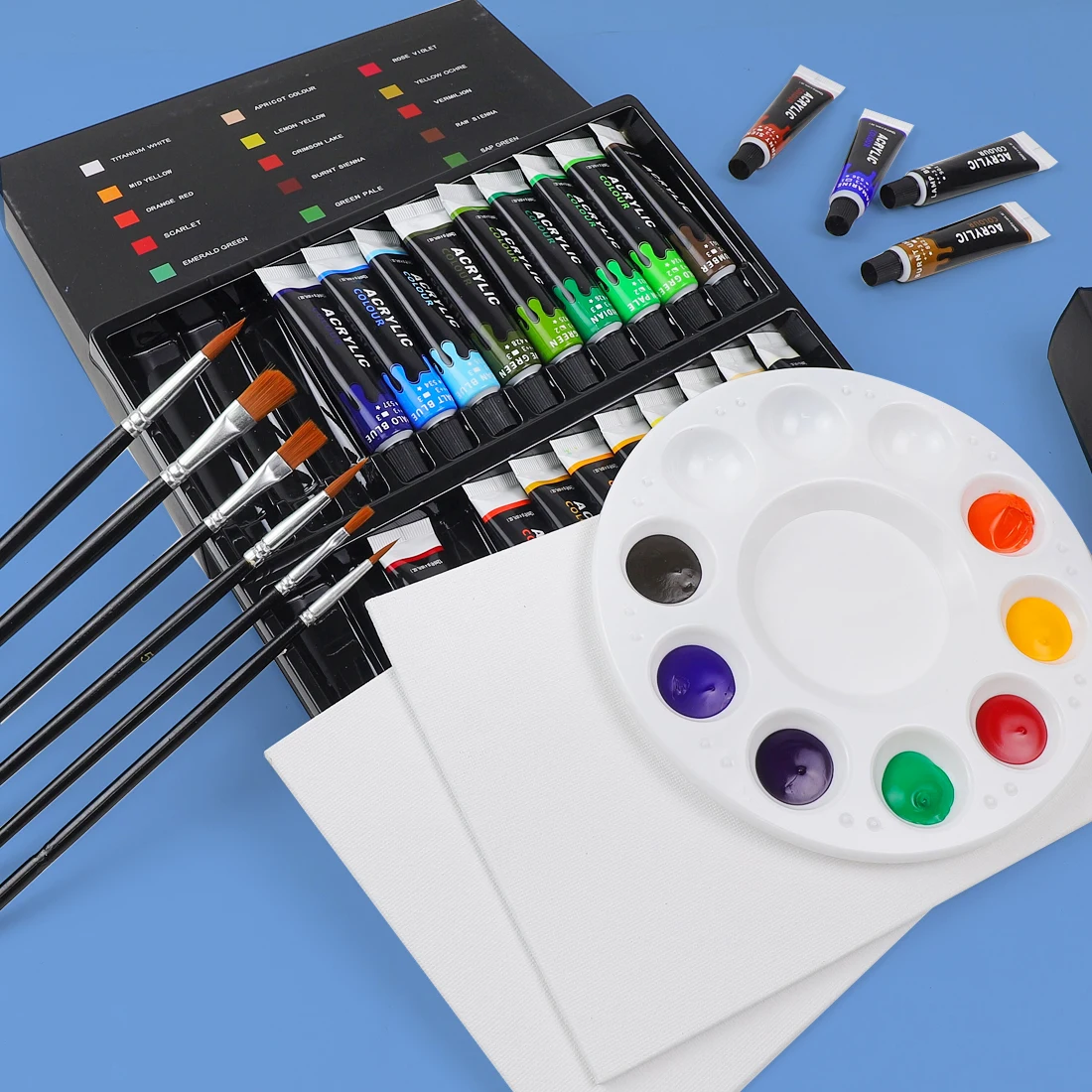 12 24 Colors Stain Glass Paint Set with 6 Nylon Brushes, 1 Palette,  Waterproof Acrylic Enamel