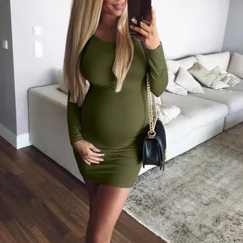 

Spring Maternity Dresses Long Sleeve Solid Sexy Pregnancy Dress Bodycon Elastic Mini Dress For Pregnant Women Vestidos #LR2