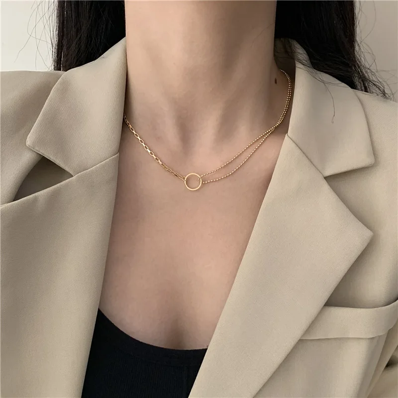 

Minimalism Gold Color Beads Chain Choker Circle Short Chokers Necklace for Women Fashion Vintage Jewelry Accessories