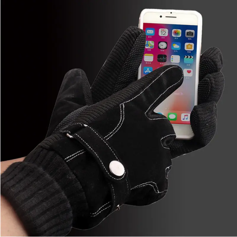 FRALU мужские перчатки из натуральной кожи на осень и зиму, теплые перчатки с сенсорным экраном на весь палец, черные перчатки высокого качества