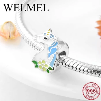 

Beautiful Fairy unicorn Silicon Spacer Beads 925 Sterling Silver Fit Original Pandora Charm Bracelet Jewelry making 2019