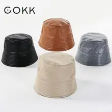 COKK из искусственной кожи ведро шляпа для Для женщин толстое теплое бархатное ведро шляпа Для женщин Двусторонняя модная женская шляпа женский Винтаж