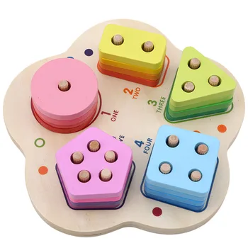 

New Arrival Wooden Geometric Toy Colorful Cognition Digital Set Columns Children Early Education Toys Building Blocks