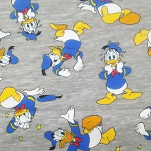 Хорошая серая трикотажная вязанная хлопковая ткань, эластичная хлопковая одежда для сна с милым рисунком утки, фабричное кружево, одежда для малышей/футболка