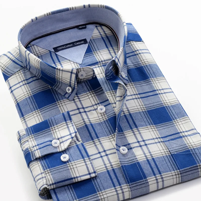 XXL-10XL, высокое качество, мягкая хлопковая рубашка, осень, новая Молодежная мужская деловая Повседневная клетчатая рубашка с длинным рукавом, большой размер - Цвет: 961026