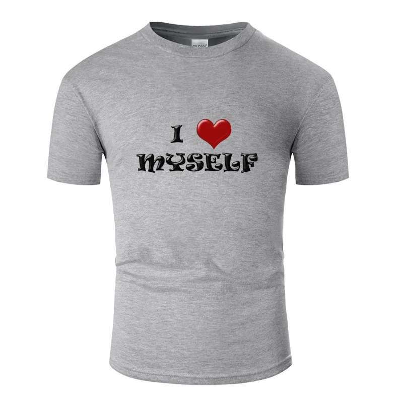 Печать здания я люблю себя футболка лето большой Размеры S~ 5xl письмо для мужчин футболка хлопок комиксы Футболка Топ - Цвет: Men-Gray