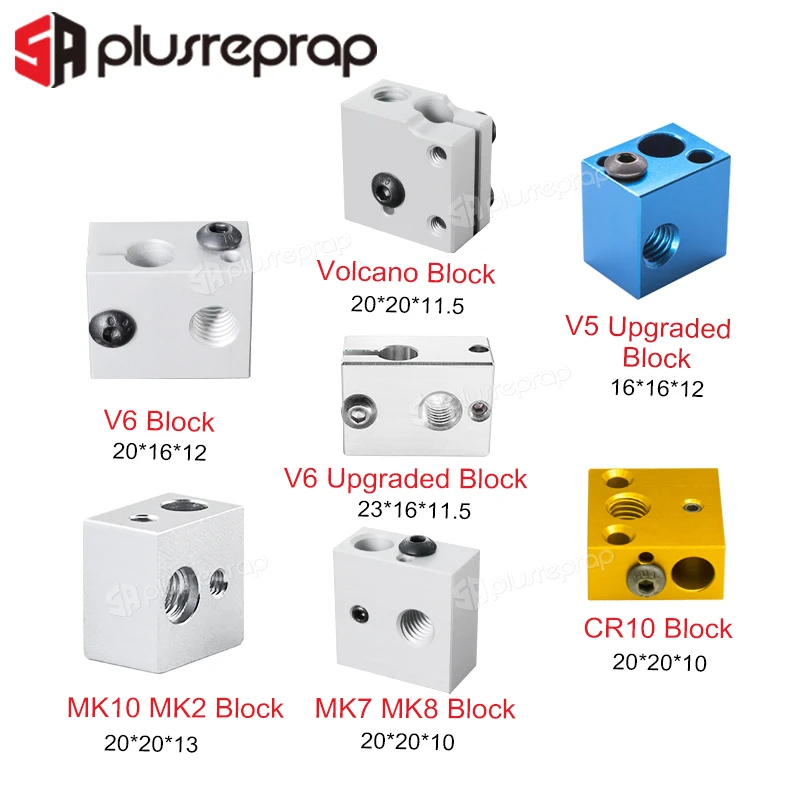 thermal print head 3D Printer Accessories Heated Block MK7 MK8 MK10 V5 V6 Volcano CR10 for Print Head Extruder J-head Aluminum Block printer motor