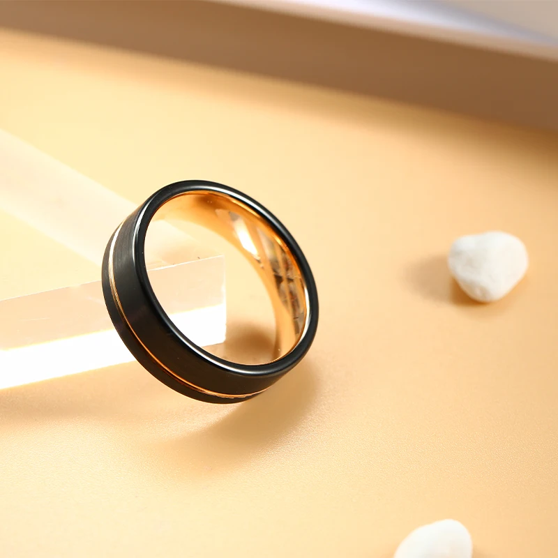 Soul Men Black with Rose Gold Color Tungsten Wedding Band 8mm for Women 6mm for Men Comfort Fit Couple Lovers Anniversary Ring 2