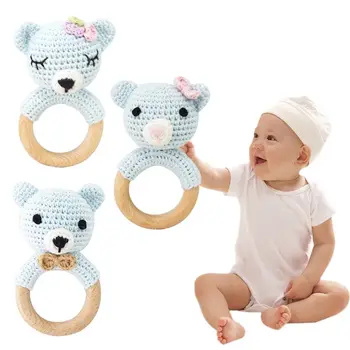 

2020 New Baby Wooden Teether Ring DIY Crochet Bear Rattle Soother Bracelet Infant Molar 95AE