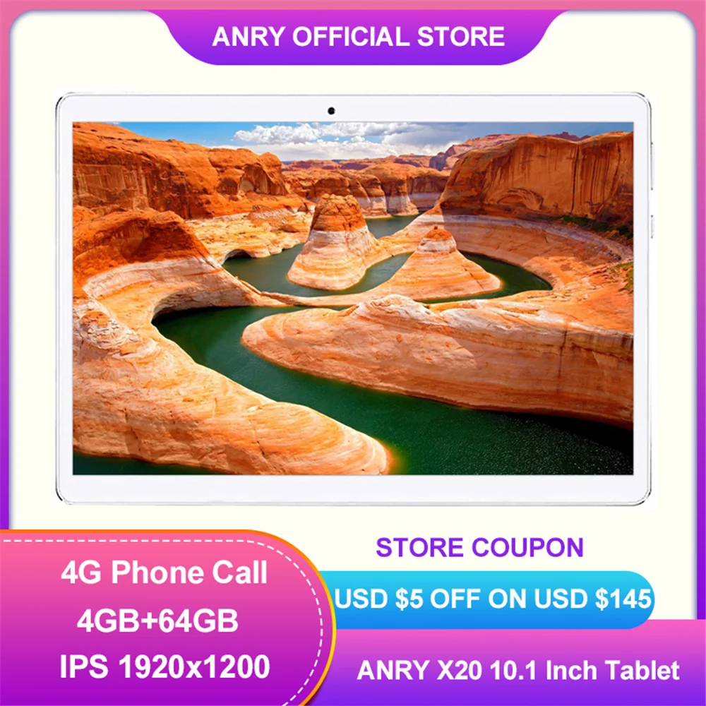 ANRY 4G LTE Tablet X20 10,1 pulgadas IPS 1920x1200 MTK6797T Deca Core 4GB RAM 64GB ROM Android 8,1 Cámara Dual Sim Wifi Tablet 10