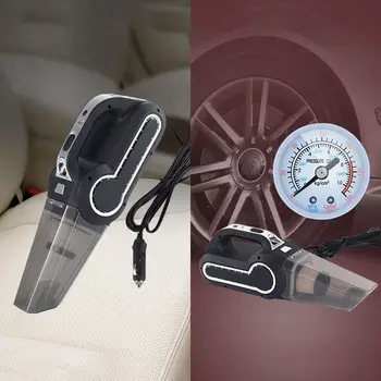 

4-in-1 Car Handheld Vacuum Cleaner With Pointer Display Tire Inflator Pump Pressure Gauge Led Light Vacuum Cleaner car cleaners