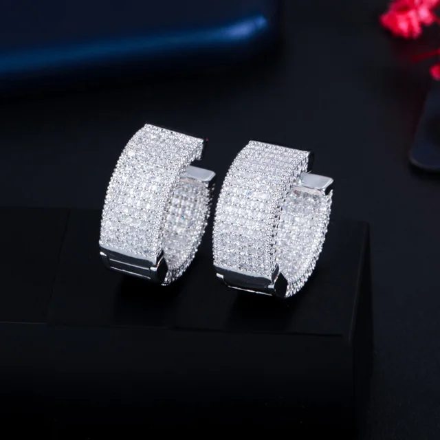 Pera Trendy Micro Full Multicolor CZ Pave Golden Color Circle Hoop Earrings for Women Wedding Party Exquisite Jewelry Gift E761 Silver White