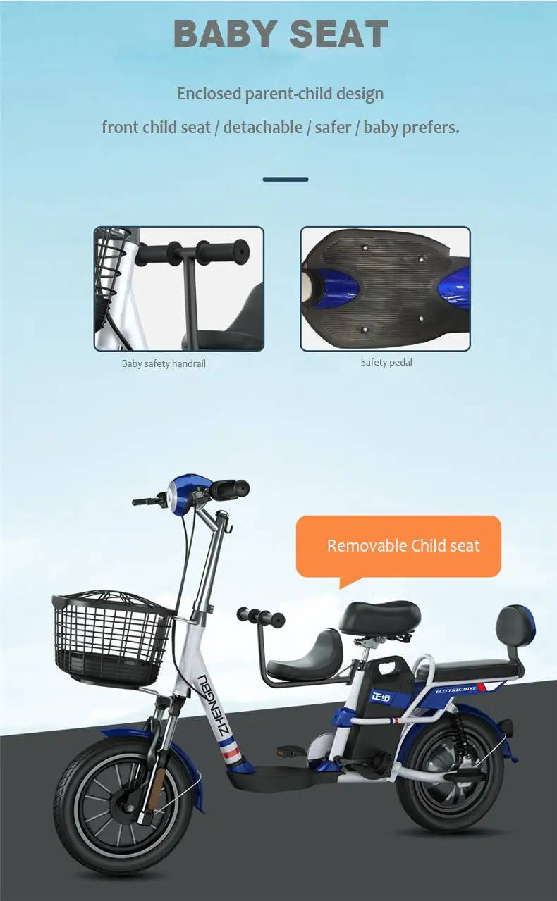 14 дюймов электрический скутер для взрослых с тремя сиденье электрические велосипеды Семья родитель-ребенок 48V 350W 100 км E самокат электрический велосипед