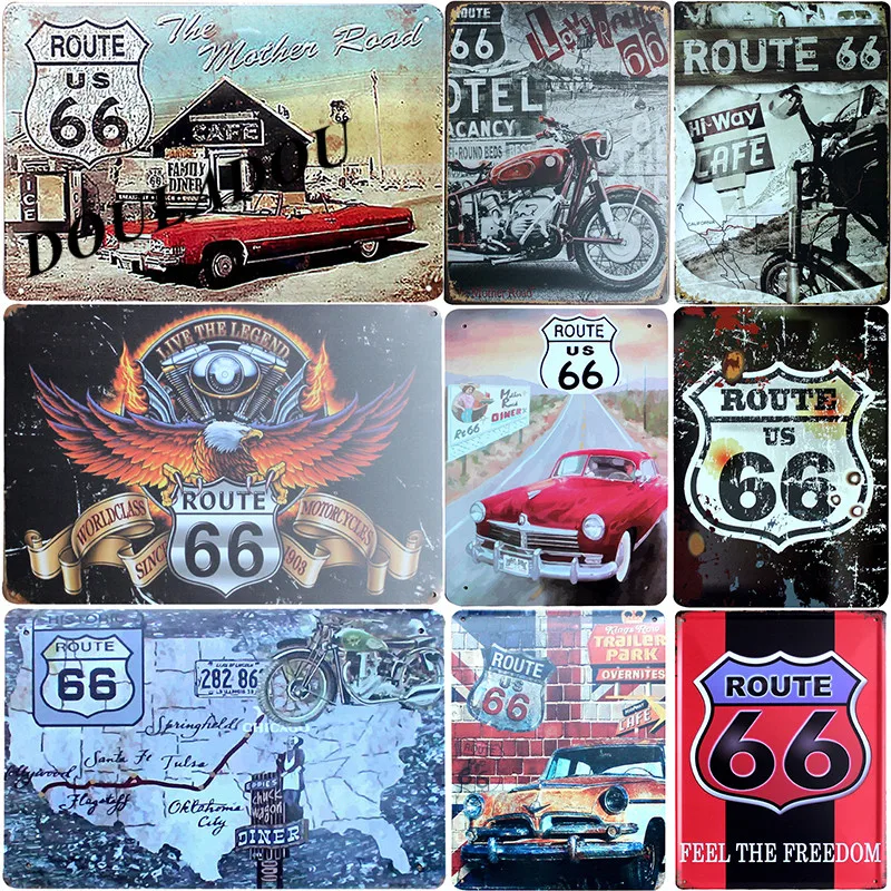 [Douladou] Route 66 дорога Оловянная вывеска магазин паб клуб бар отель украшение