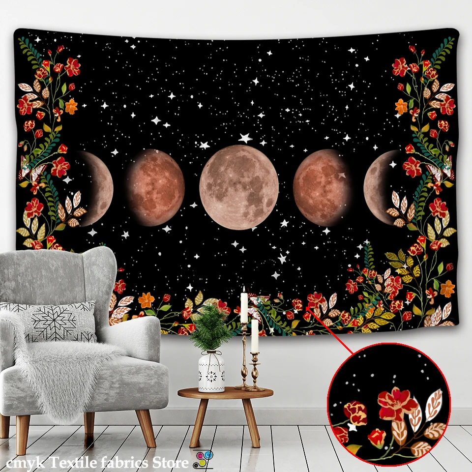 Psychedelic Tapestry Flower Wall Decor Hanging Room Starry Sky Carpet Moon Tapestries Art Home Decoration Accessories tapestry decor