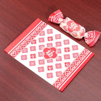 

500pcs/lot Nougat Packaging Gift Wrap Paper Chinese Style Chinese Knot Lucky Pattern Blessing Red Homemade Candy Retro Paper Bag