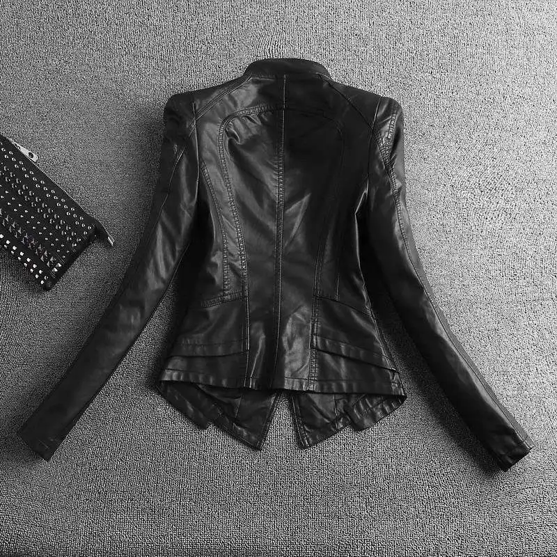 

2019 Spring Autumn Ladies Motorcycle Leather Jackets Women Turn-down Collar Zipper Slim Black Moto & Biker Jacket Female