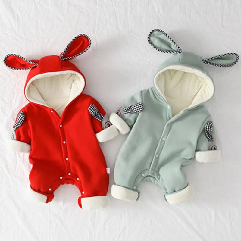 

Cute Rabbit Ear Hooded Romper Outfits For Newborn Baby Toddler Costume New Spring Autumn Baby Rompers Infant Girl Winter Clothes
