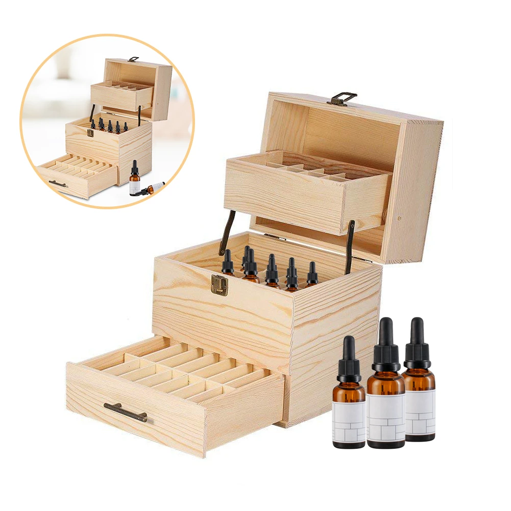 3 Layers Wooden Storage Box Carry Organizer Essential Oil Bottles Aromatherapy Container Metal Lock Jewelry Treasure | - Цена: 