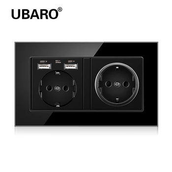 

UBARO 146*86 16A German Standard Crystal Glass Panel Wall Socket Power Usb Priz Soquete Sockets Steckdose Gniazdo Elektryczne