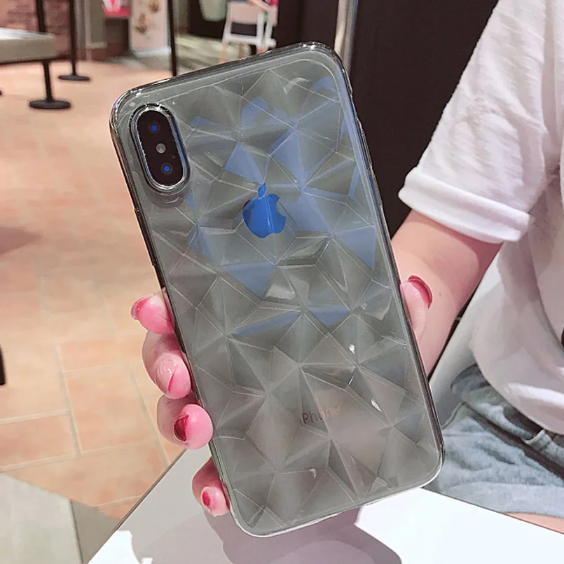 3D Алмазная текстура Желтый чехол для IPhone 8 7 6 6s Plus Мягкий чехол для телефона IPhone X 7P 8P XR XS MAX защитный чехол Ультратонкий - Цвет: Clear Gray