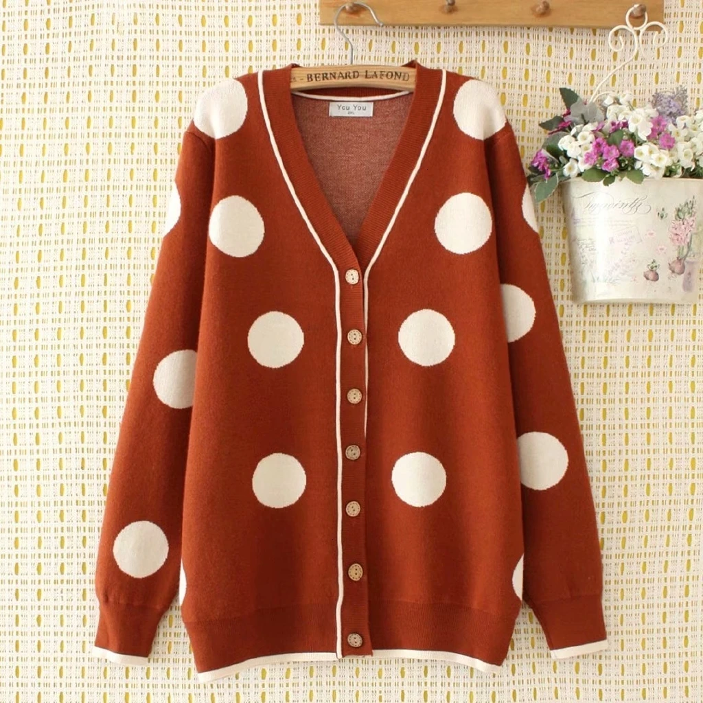 

Plus Size vrouwen Vest Polka Dot Gebreide Herfst Winter Uitloper Casual Tops vrouwen trui