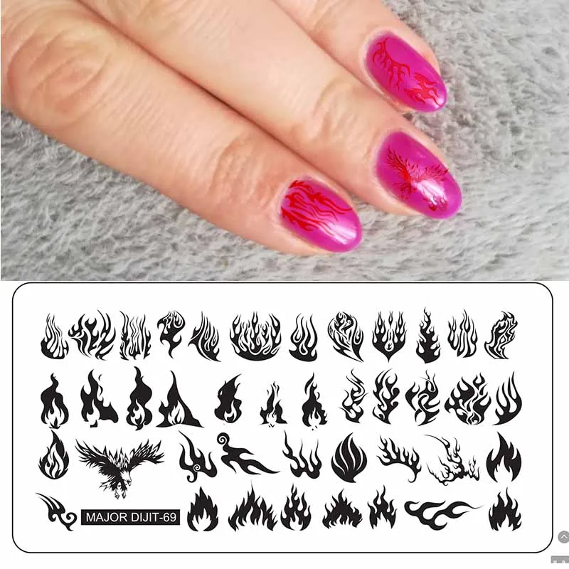 WAKEFULNESS 1 шт. пламя шаблон ногтей штамповки пластины прямоугольник Blaze рисунок для нейл-арта трафарет штамп для дизайна ногтей трафареты