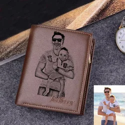 Personalized Wallet Father's Day Gifts for Men Engraved Custom Photo Wallet with Zipper Coin Pocket Father Gift Man/Him/Husband