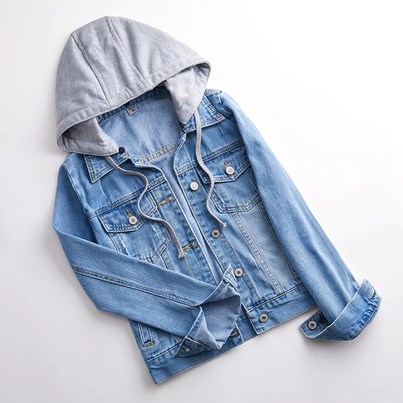 

2019 Autumn And Winter Korean-style New Style Long Sleeve Slim Fit Hooded Jeans Coat Female Jacket Versatile Students Tops