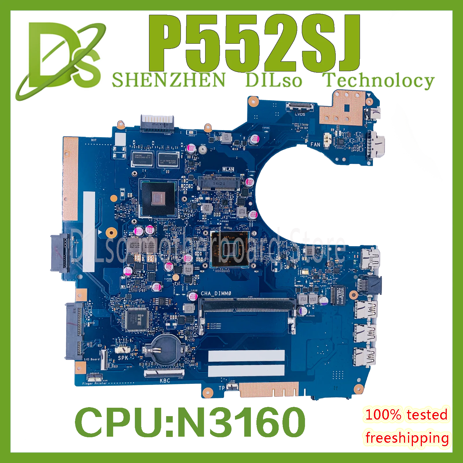 

KEFU P552SJ MAINboard For Asus P552S P552SJ PU552SJ PRO552S Laptop Motherboard With N3160 N3700 GT920M UMA 100% test