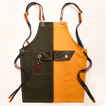 

Denim apron Korean fashion floral men and women overalls custom logo cafe milk tea shop hairdresser apron