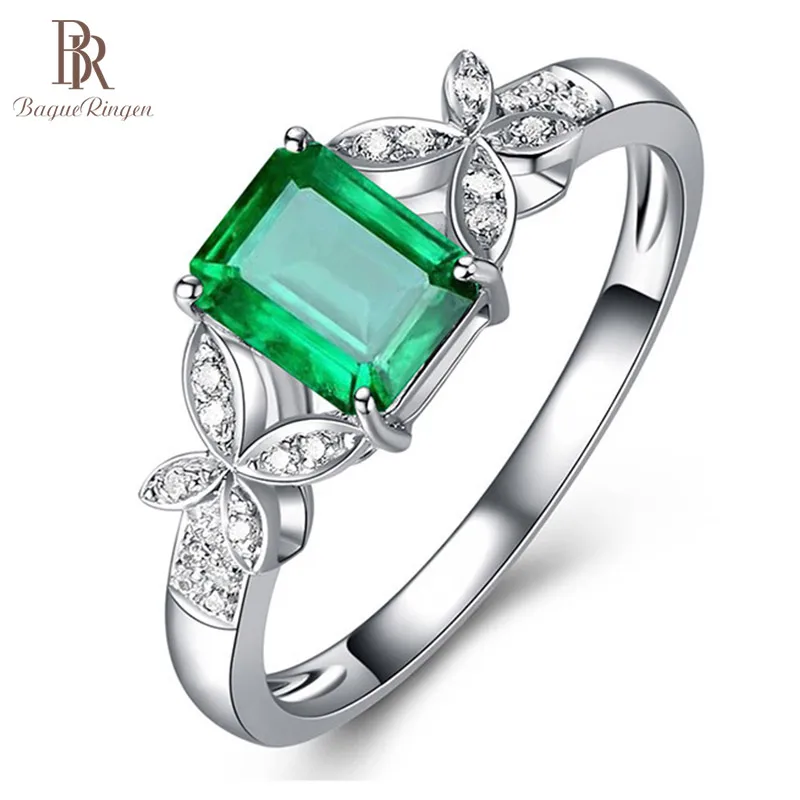 Женское кольцо с цирконом Bague прямоугольное из серебра 925 пробы цветными