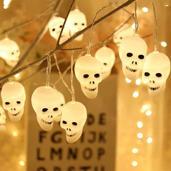 

1.5m 10 Lights Halloween LED Light String Garlands Skull Ghost Hanging Lamps Warm White Light Halloween Party Nightlights