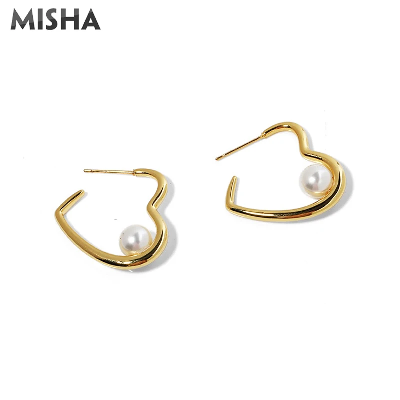 MISHA, модные серьги для женщин, натуральный жемчуг, сердце, кольца, ювелирные серьги, серьги для девушек, подарки для девушек 0067
