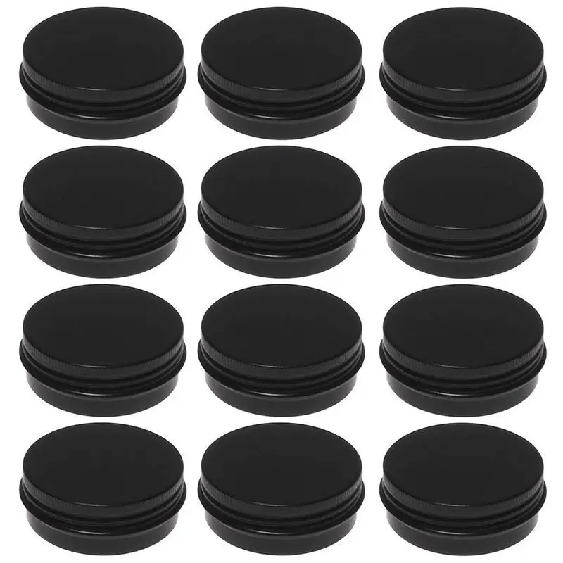 

HOT 12Pcs 1Oz Black Aluminum Tin Jars Round Screw Lid Containers Empty Metal Storage Cans For Organizing Cosmetic Small Jewelry