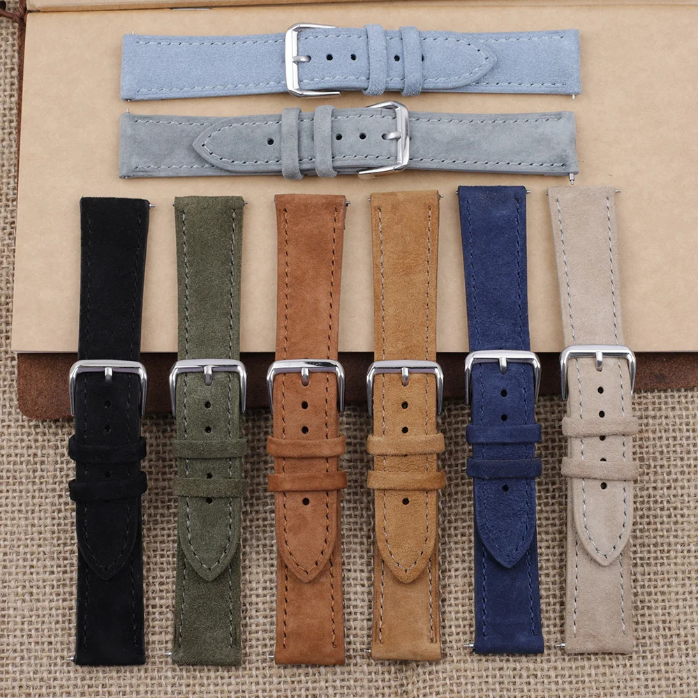 Soft Suede Leather Watch Band 18mm 19mm 20mm 22mm 24mm Blue Watch Straps Stainless Steel Buckle Watch Accessories Soft Suede Leather Watch Band 18mm 19mm 20mm 22mm 24mm Blue Watch Straps Stainless Steel Buckle Watch Accessories