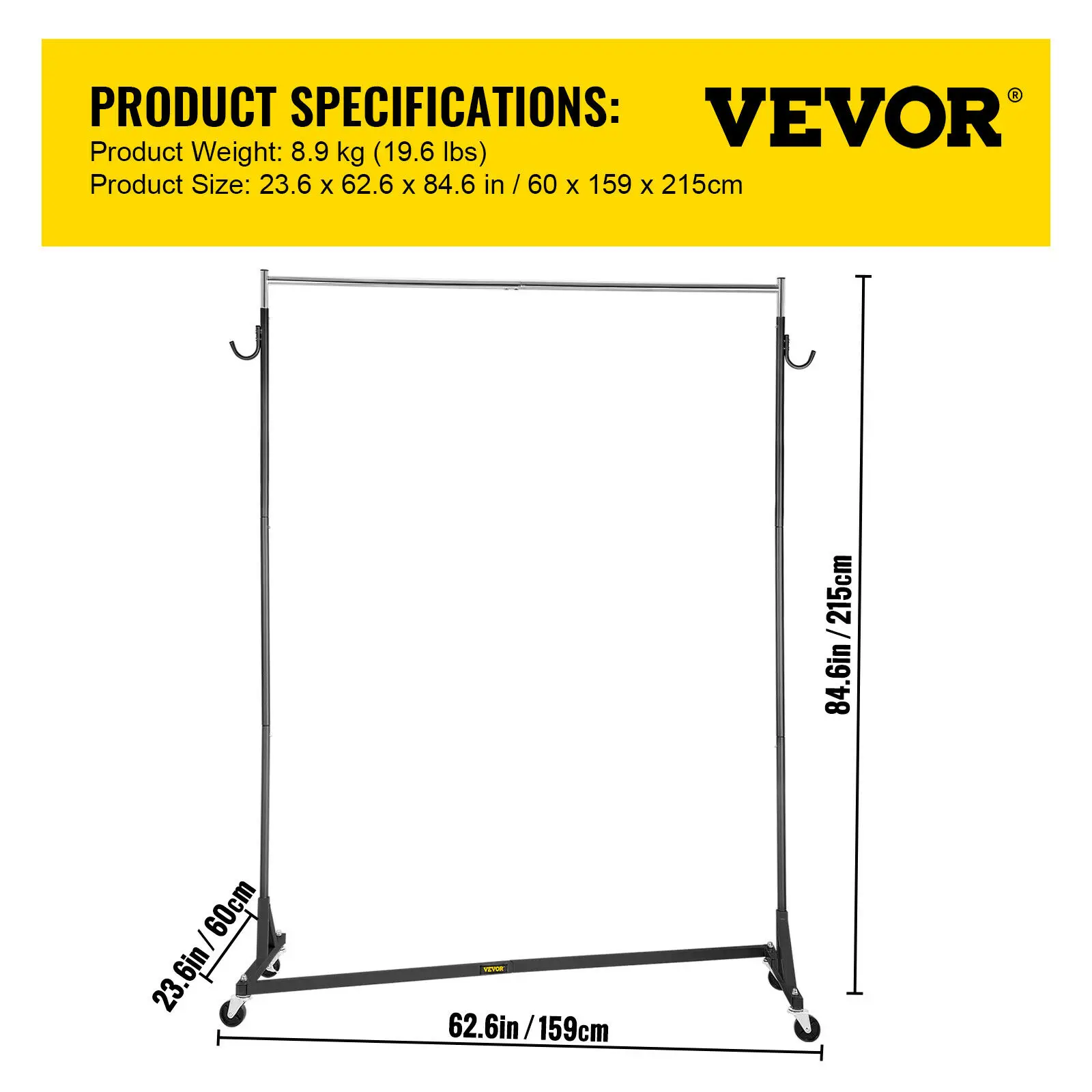 VEVOR Z Base Standing Coat Rack Floor Clothes Hanger Storage Wardrobe Adjustable Height Lockable Caster Entrance Hall Furniture 6