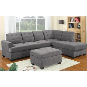

3-piece Sofa With Loveseat And Ottoman Gray Upholstered In Soft Microfiber/thick Foam Modern Elegant Home Office Decoration