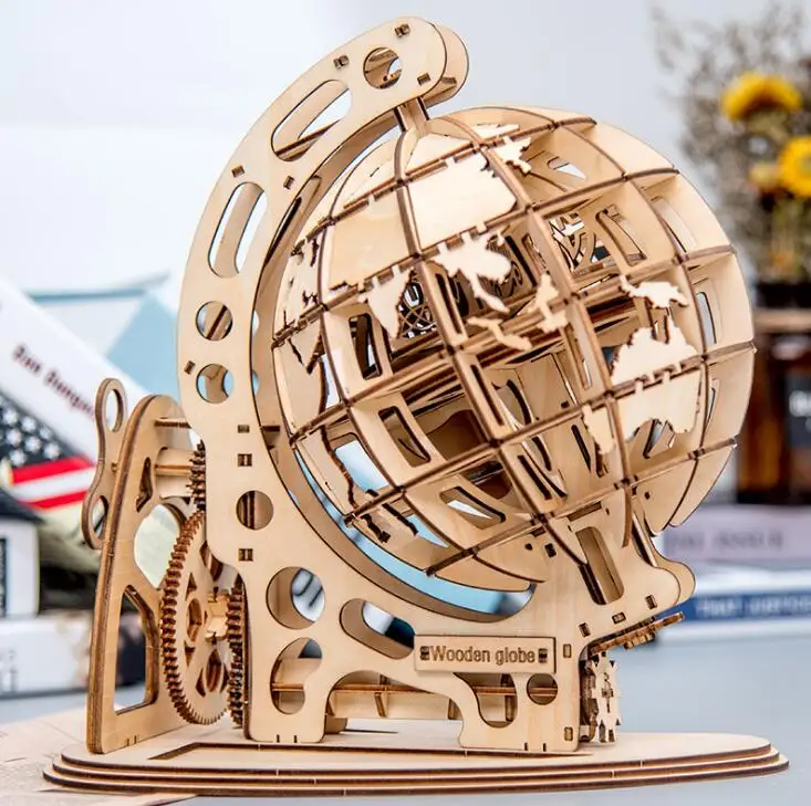 Деревянный глобус Пазлы 3D DIY механический привод модель Трансмиссия вращающиеся Пазлы украшения взрослые игрушки для детей